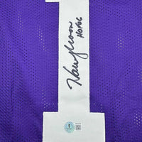 Framed Autographed/Signed Warren Moon HOF 06 35x36 Minnesota Purple Football Jersey Beckett BAS COA