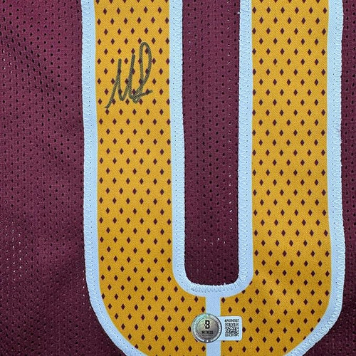 Framed Autographed/Signed Mike Sainristil 35x39 Washington Burgundy Football Jersey Beckett BAS COA