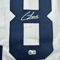 Framed Autographed/Signed Colston Loveland 35x39 Michigan White College Football Jersey Beckett BAS COA