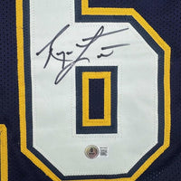 Framed Autographed/Signed Ryan Leaf 35x39 San Diego Dark Blue Football Jersey Beckett BAS COA