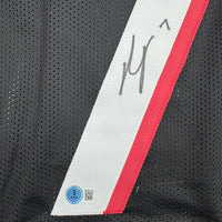Framed Autographed/Signed Bijan Robinson 35x39 Atlanta Black Football Jersey Beckett BAS COA