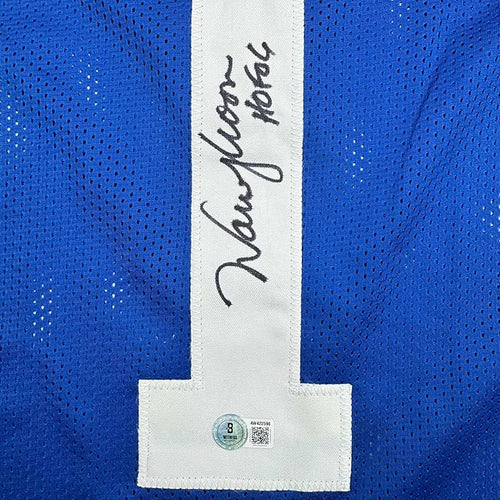 Framed Autographed/Signed Warren Moon HOF 06 35x39 Seattle Blue Retro Football Jersey Beckett BAS COA