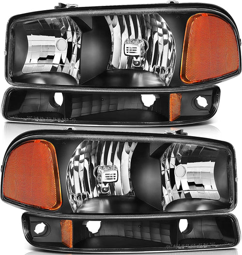 Lbrst Headlights Assembly For 19992006 Gmc Sierra 1500 20072007 Classic Black Housing Reflector Clear Lens Driver Passenger Side