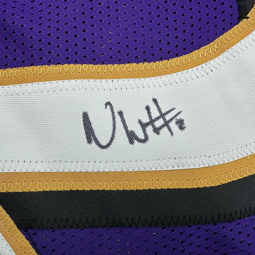 Framed Autographed/Signed Nate Wiggins 35x39 Baltimore Purple Football Jersey JSA COA