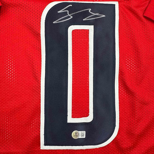 Framed Autographed/Signed Azeez Al Shaair 35x39 Houston Red Football Jersey Beckett BAS COA