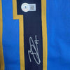 Framed Autographed/Signed Jackson Chourio 35x39 Milwaukee Blue Baseball Jersey Beckett BAS COA
