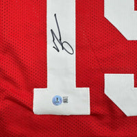 Framed Autographed/Signed Michael Crabtree 35x39 San Francisco Red Football Jersey Beckett BAS COA
