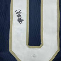Framed Autographed/Signed Xavier Watts 35x39 Notre Dame Blue College Football Jersey JSA COA