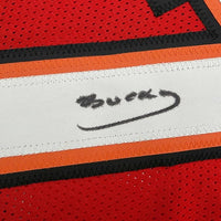 Framed Autographed/Signed Bucky Irving 35x39 Tampa Bay Red Football Jersey Beckett BAS COA