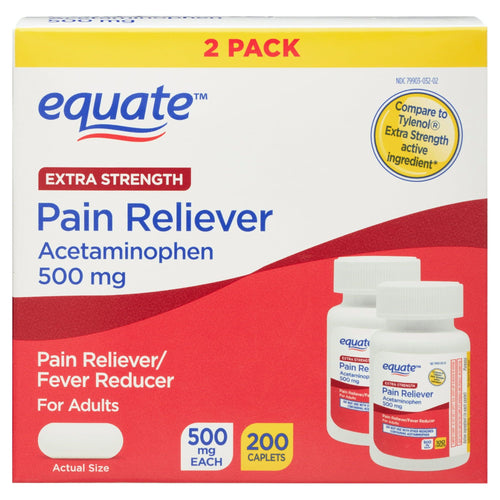 Equate Extra Strength Acetaminophen Pain Reliever Caplets; 500 mg; 200 Count; 2 Pack EasyOptionXY LLC