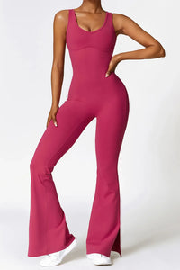Basic Bae Sleeveless Bootcut Slit Active Jumpsuit