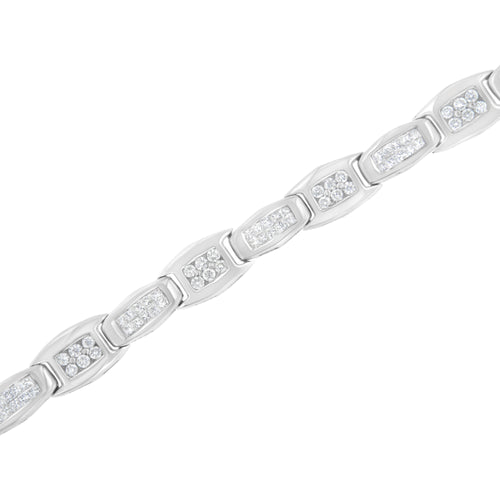 14K White Gold 2-1/2 Cttw Round-Brilliant & Baguette Cut Diamond 7" Alternating Flared Links Tennis Bracelet (H-I Color, SI1-SI2 Clarity)