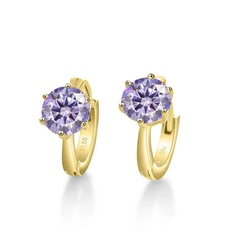925 Sterling Silver Moissanite Clip-On Earrings Round Six-Prong White Gold