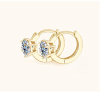 925 Sterling Silver Moissanite Clip-On Earrings Round Six-Prong White Gold
