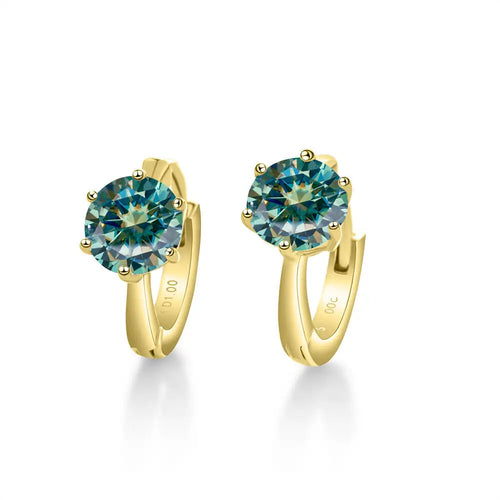 925 Sterling Silver Moissanite Clip-On Earrings Round Six-Prong White Gold