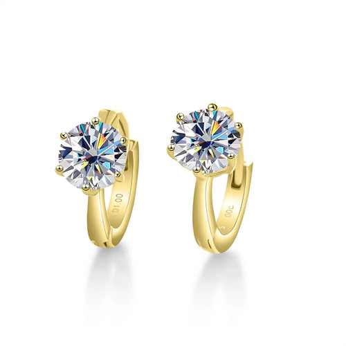 925 Sterling Silver Moissanite Clip-On Earrings Round Six-Prong White Gold