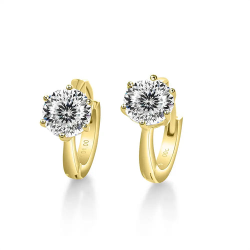 925 Sterling Silver Moissanite Clip-On Earrings Round Six-Prong White Gold