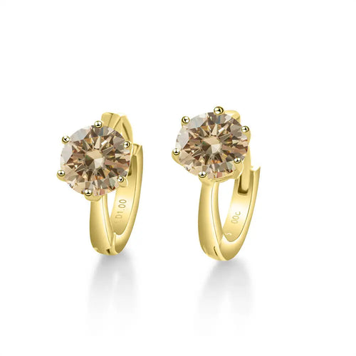 925 Sterling Silver Moissanite Clip-On Earrings Round Six-Prong White Gold