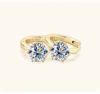 925 Sterling Silver Moissanite Clip-On Earrings Round Six-Prong White Gold