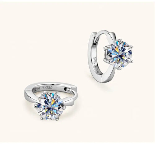 925 Sterling Silver Moissanite Clip-On Earrings Round Six-Prong White Gold