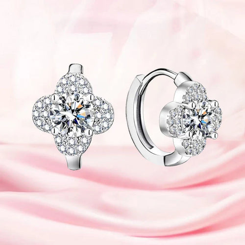925 Sterling Silver Moissanite Clover Earrings 1ct Dainty Hoop Luxury