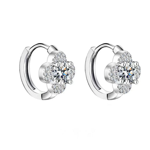 925 Sterling Silver Moissanite Clover Earrings 1ct Dainty Hoop Luxury