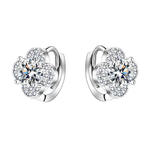 925 Sterling Silver Moissanite Clover Earrings 1ct Dainty Hoop Luxury