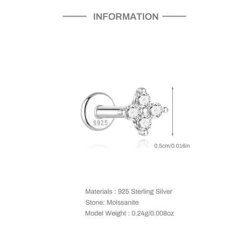 925 Sterling Silver Mini Moissanite Four-Claw Screw Stud Earrings For Women