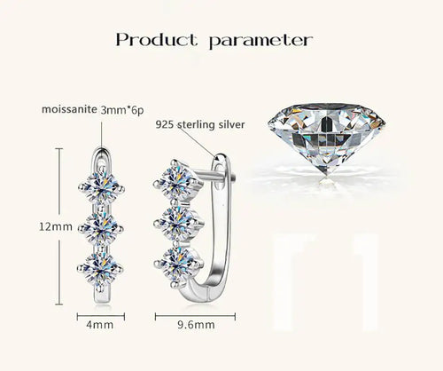 925 Sterling Silver Moissanite Hoop Earrings.1ct 6D For Women Valentine Gift