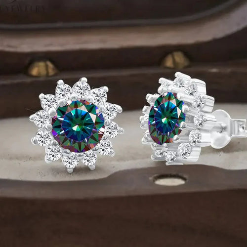 925 Sterling Silver Moissanite Stud Earrings With 1ct Moissanite Pendant