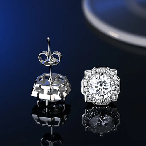 925 Sterling Silver Moissanite Stud Earrings VVS1 Cut GRA Certificate Unisex