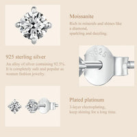 925 Sterling Silver Moissanite Stud Earrings VVS1 Lab Diamond Gift Unisex Party