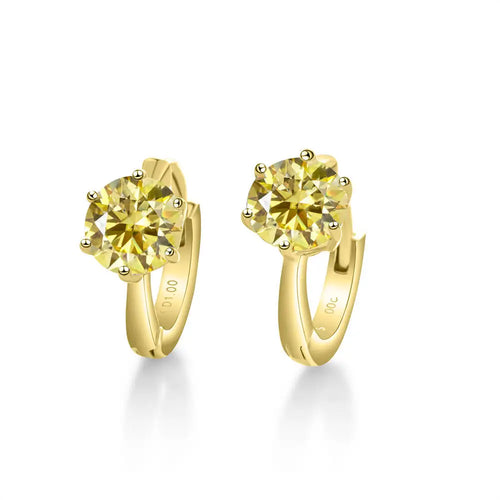925 Sterling Silver Moissanite Clip-On Earrings Round Six-Prong White Gold