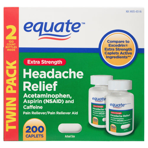 Equate Extra Strength Headache Relief Caplets; 250 mg; 100 Count; Twin Pack EasyOptionXY LLC