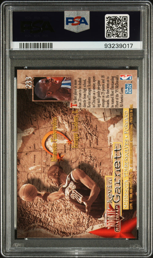 Graded 1995-96 Skybox Premium Kevin Garnett #233 Rookie RC Basketball Card PSA 10 Gem Mint