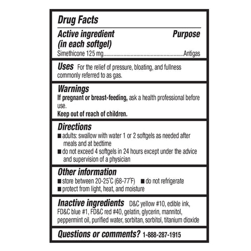 Equate Gas Relief Simethicone Extra Strength Softgels; 125 mg; 20 Count EasyOptionXY LLC