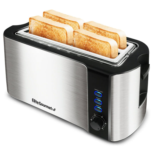 Elite Gourmet ECT-3100 New Stainless Steel 4 Slice Long Slot Toaster EasyOptionXY LLC