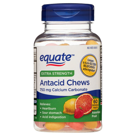 Equate Extra Strength Heartburn Antacid Relief Chews; Assorted Fruit; 60 Count EasyOptionXY LLC