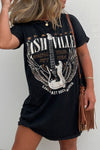 Black Graphic Round Neck Short Sleeve Tee Dress Trendy Casual T-Shirt Dress for Women