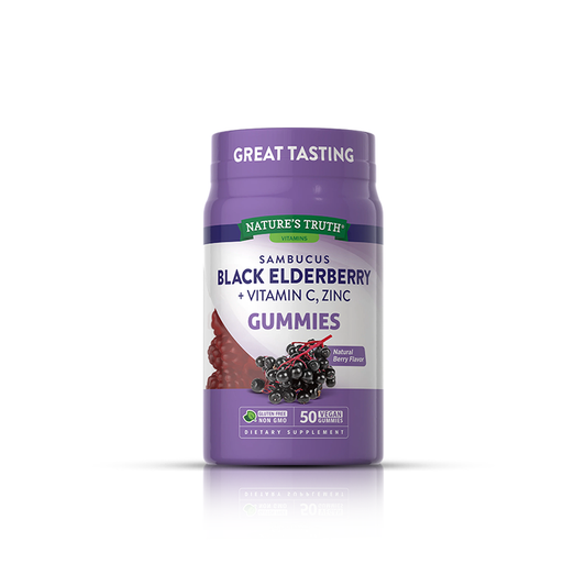 Nature's Truth Sambucus Black Elderberry + Vitamin C & Zinc Vegan Gummies - Natural Berry Flavor 50ct