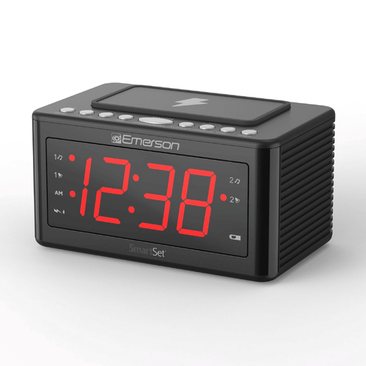 Emerson SmartSet Wireless Charging Alarm Clock Radio, 1.4' Red LED Display and Temperature Sensor, CKSW0555 EasyOptionXY LLC