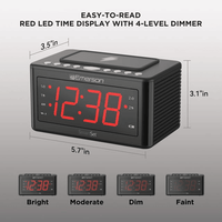 Emerson SmartSet Wireless Charging, Dual Alarm Clock Radio, 1.4' Red LED Display, Temperature Sensor, CKSW0555 EasyOptionXY LLC