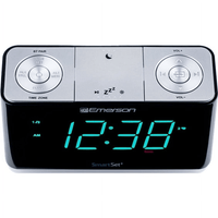 Emerson SmartSet Dual Alarm Clock Radio, Bluetooth Speaker, USB Charging, Night LED, 1.4" Cyan LED Display, ER100301 EasyOptionXY LLC