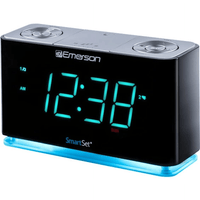 Emerson SmartSet Alarm Clock Radio with Bluetooth Speaker, USB Charger for iPhone and Android, Night Light, and Cyan LED Display EasyOptionXY LLC