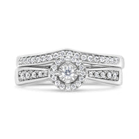 .925 Sterling Silver 1/3 Cttw Diamond Halo and Pave Shank Engagement Ring Set (I-J Color, I3 Clarity) - Ring Size 7