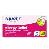 Equate Allergy Relief Tablets with Diphenhydramine HCl; 25mg Antihistamine; 100 Count EasyOptionXY LLC