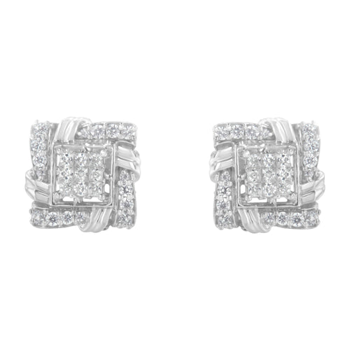 .925 Sterling Silver 1/2 Cttw Round-Cut Diamond Stud Earrings (I-J Color, I1-I2 Clarity)