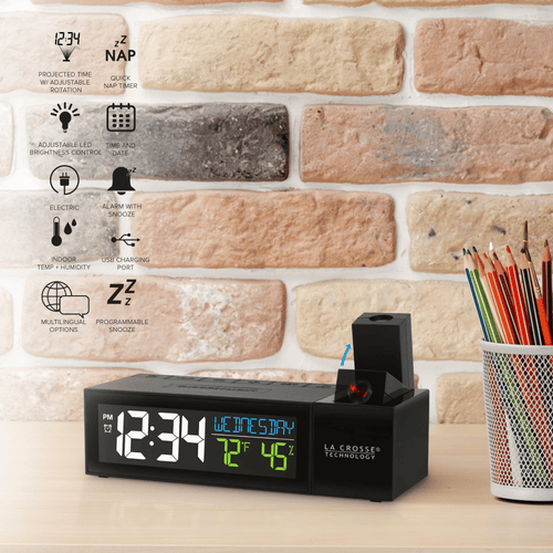 La Crosse Technology Black Pop-up Bar Projection LCD Alarm Clock with USB Port, 616-1950-INT EasyOptionXY LLC