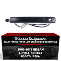 Exterior Door Handle Black Primed Replacement for Nissan Altima Coupe 08-13, Altima Sedan 07-12, Altima Hybrid 07-11, Sentra 07-12 OE Part # 80607-JA59A | Front Left Driver Side w/ Keyhole Cover
