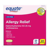 Equate Allergy Relief Softgels with Diphenhydramine Hcl; 25mg Antihistamine; 24 Count EasyOptionXY LLC